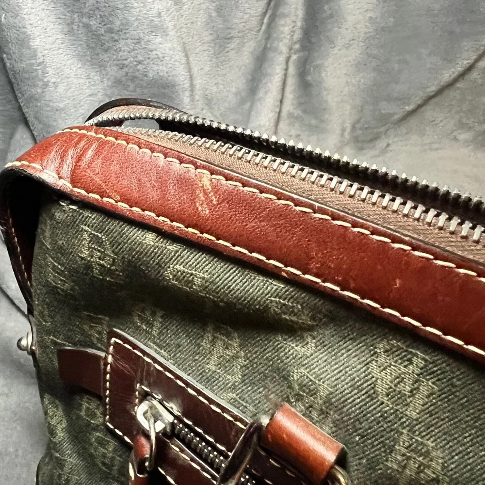 Vintage Dooney Bourke Olive Monogram Satchel Leather Y2K Academia Purse 90's